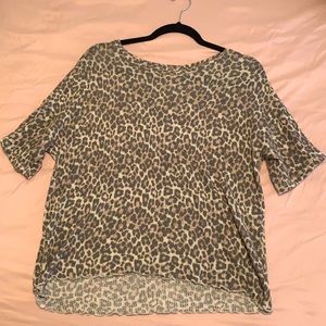 3/4 length sleeve waffle texture leopard shirt